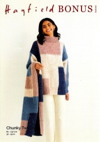 Knitting Pattern - Hayfield Bonus 10340 - Chunky Tweed - Ladies Sweater & Scarf